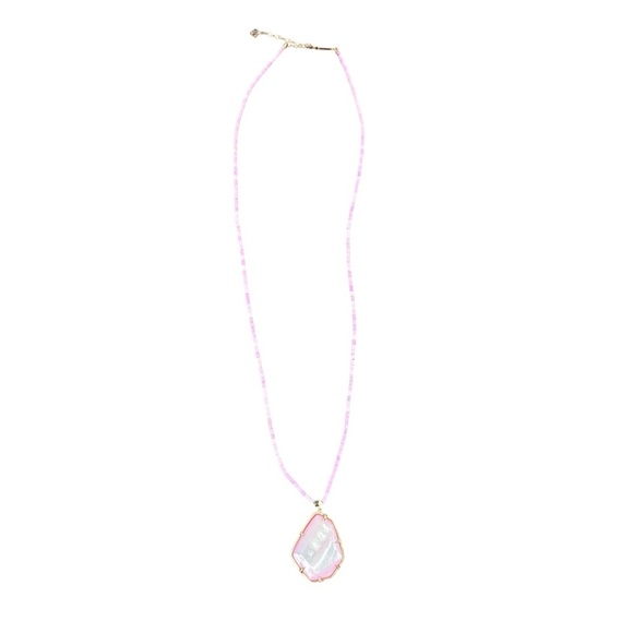 Kendra Scott Beatrix Long Beaded Pendant Necklace Pink Howlite Stone in Gold - Picture 2 of 7